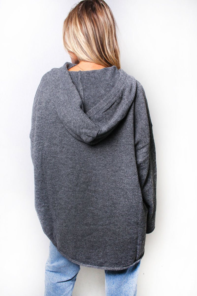 Women's Hooded Long Sleeves Double Pocket Knitted Sweater