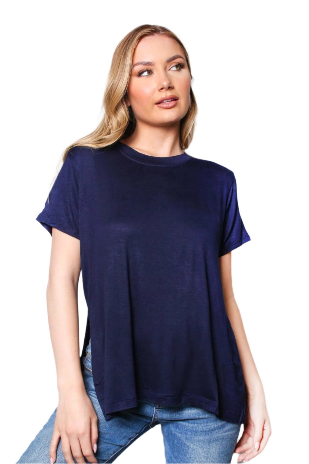 Women's Short Sleeve Round Neck Side Slit Top