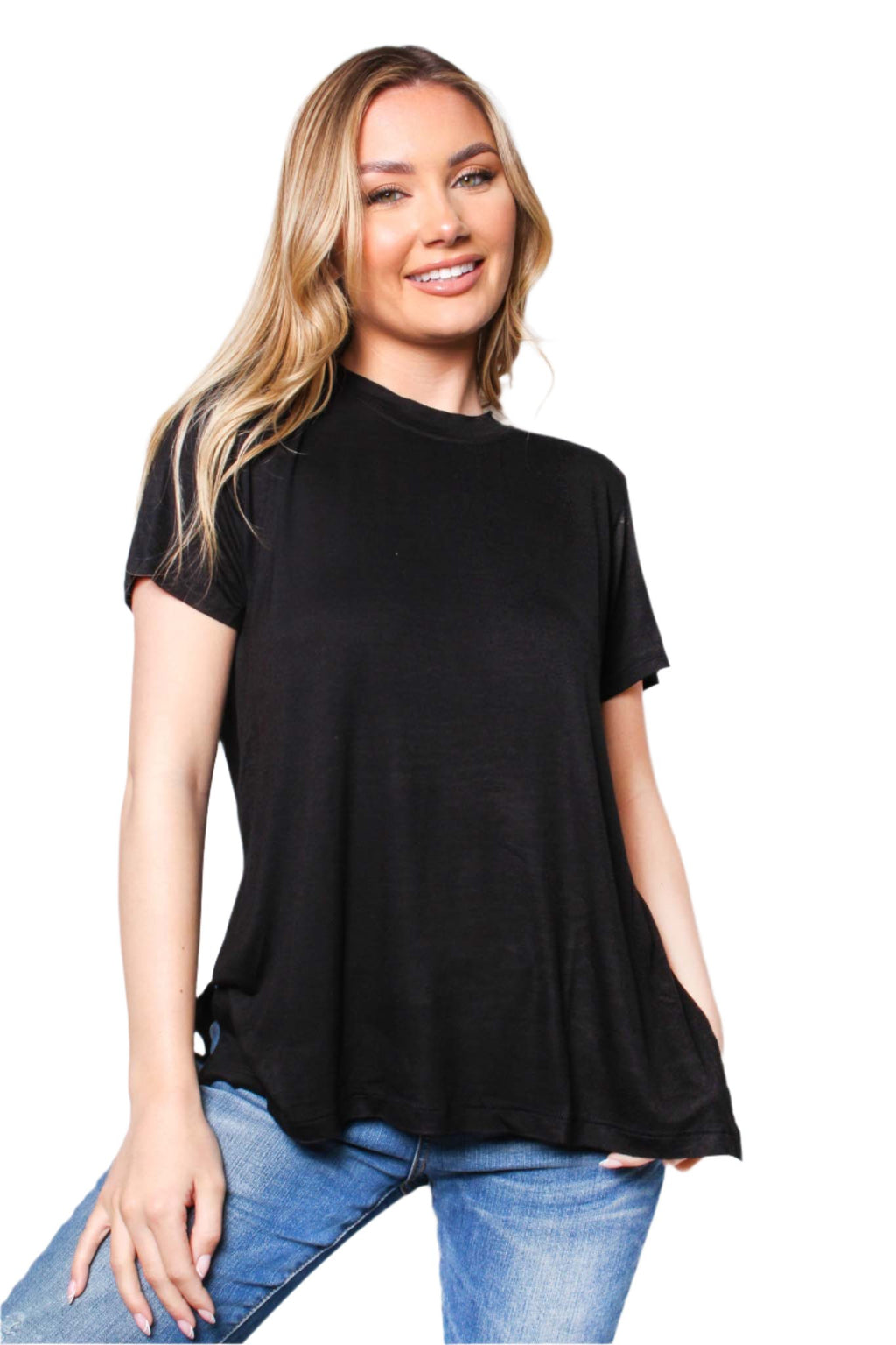 Women's Short Sleeve Round Neck Side Slit Top