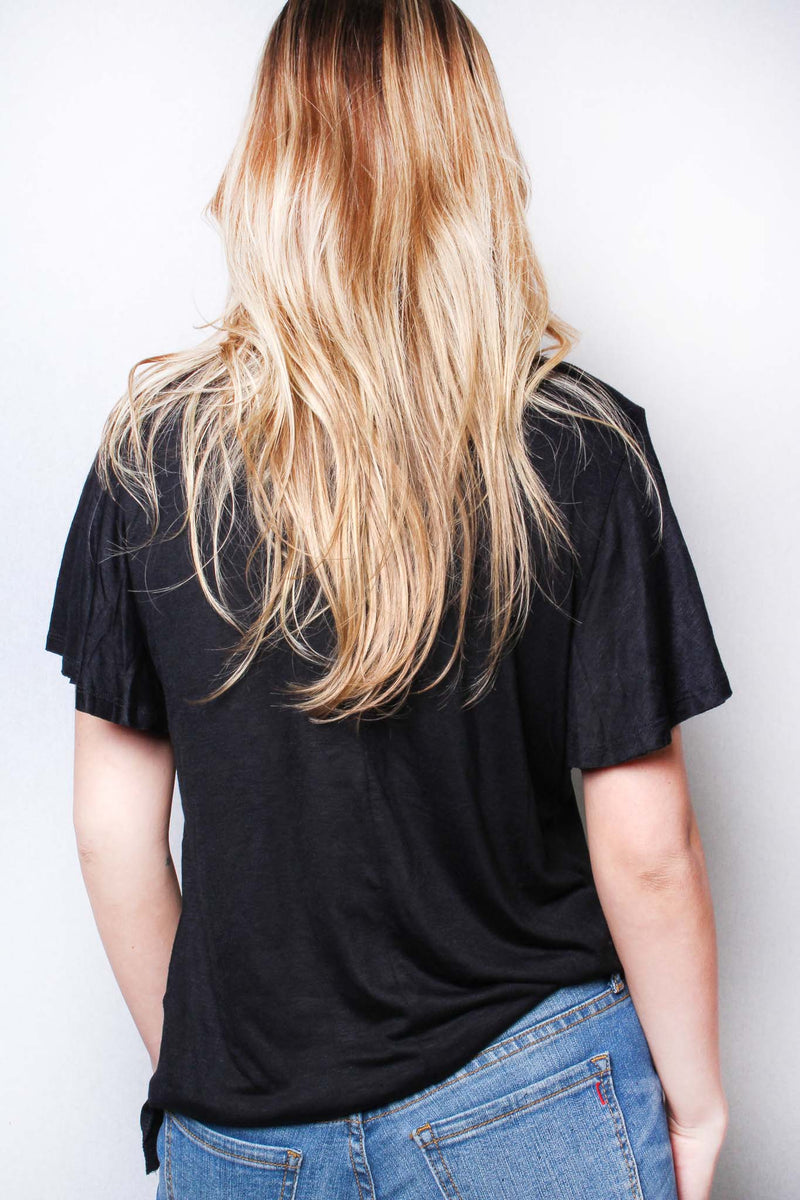 Women's Ruffle Sleeve Round Neck Plain Top