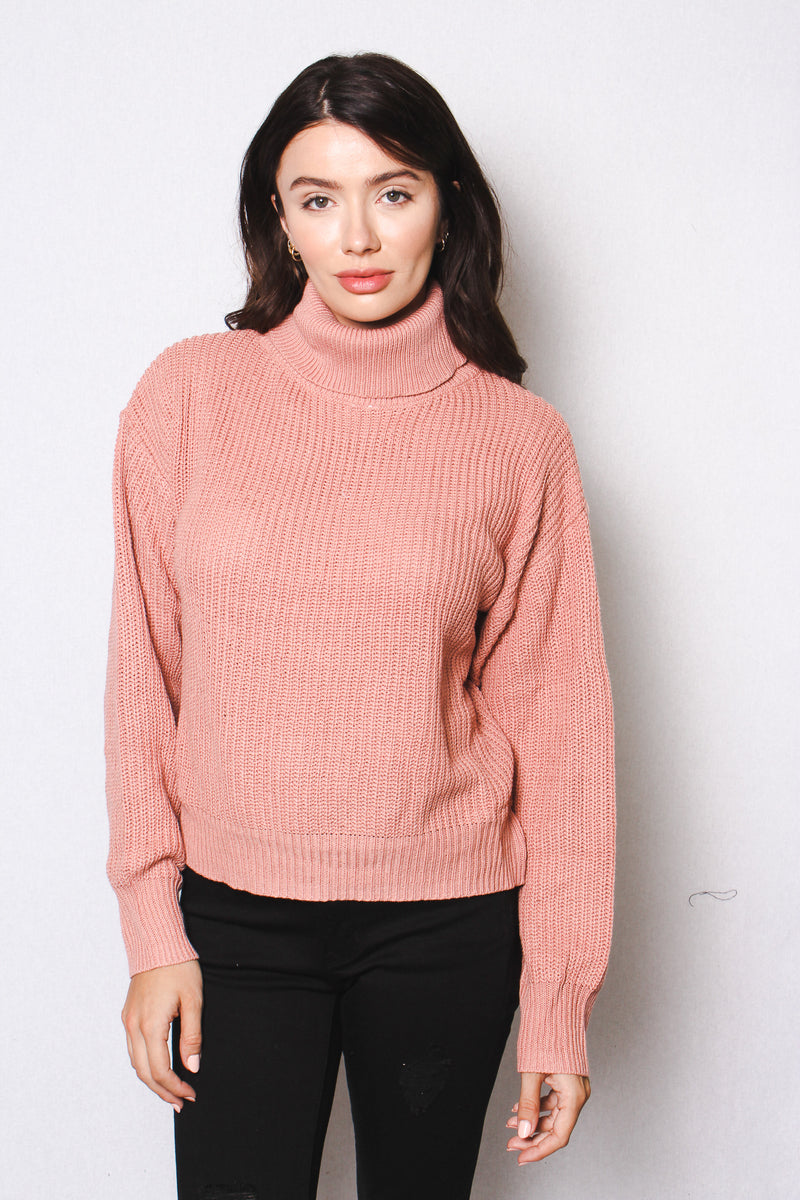 Women's Oversized Turtleneck Long Sleeve Low-Gauge Sweater