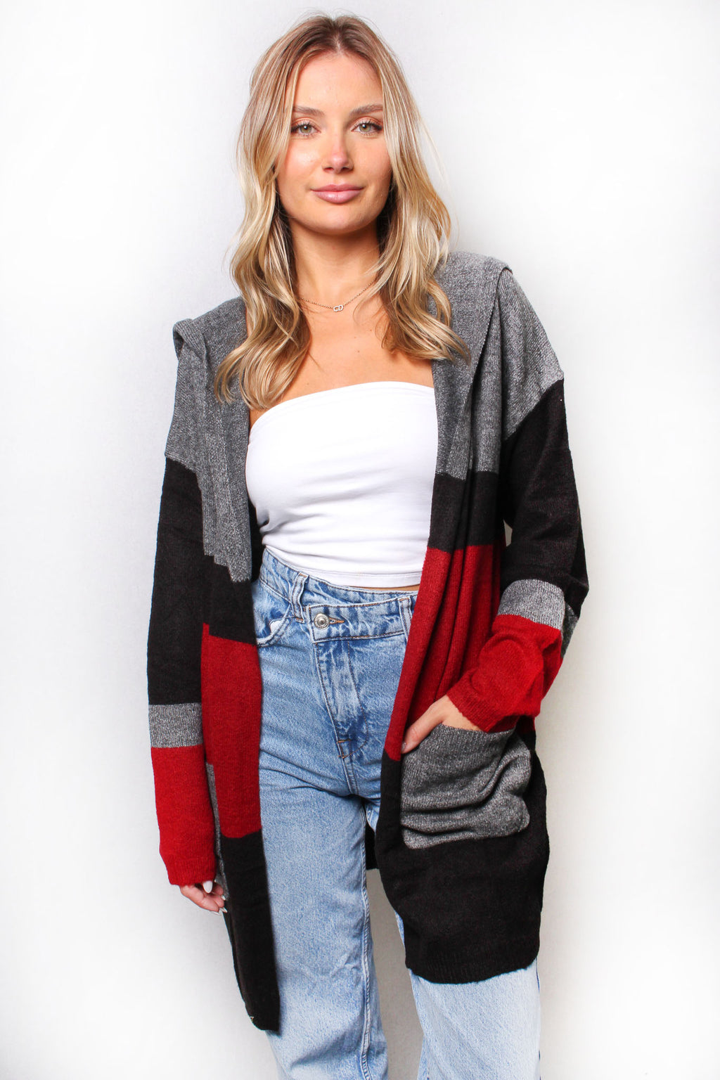 Women’s Stripes Hooded Long Sleeve Knitted Cardigan