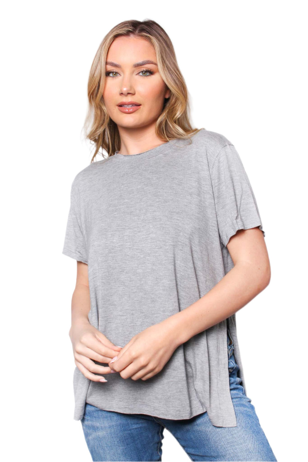 Women's Short Sleeve Round Neck Side Slit Top