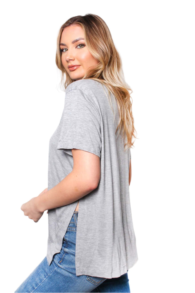 Women's Short Sleeve Round Neck Side Slit Top