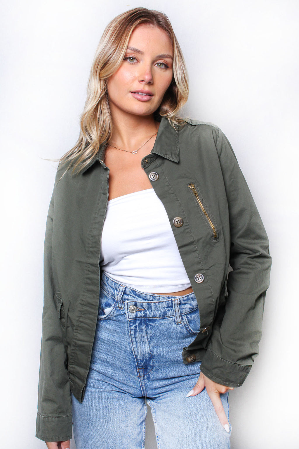 Women's Long Sleeve Button Down Double Pocket Jacket