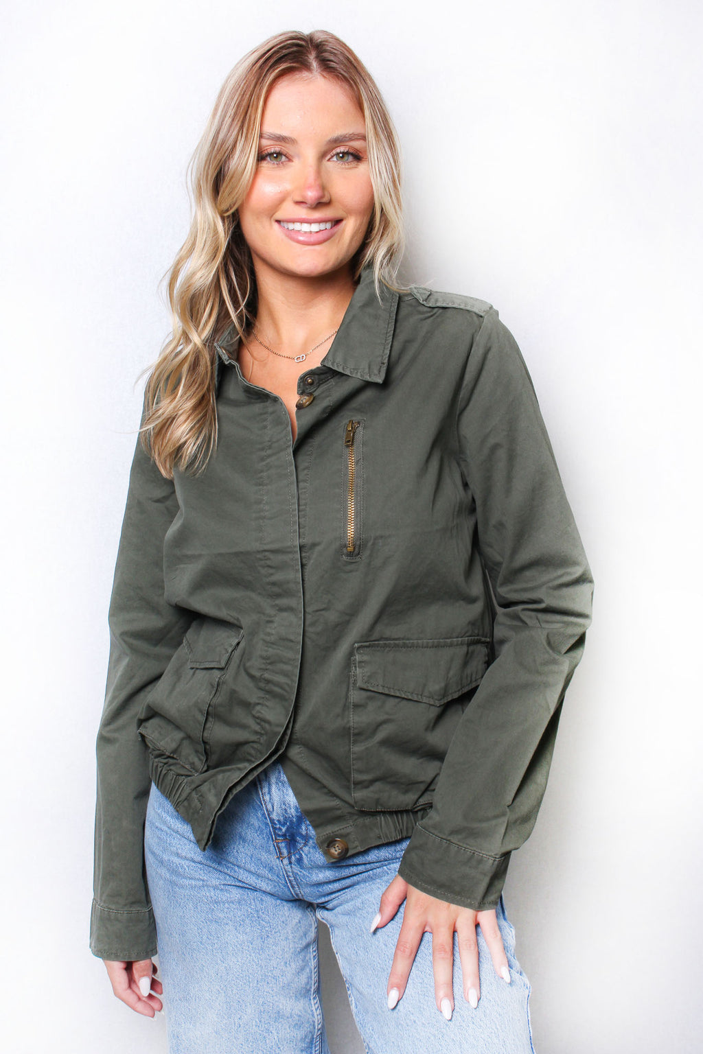 Women's Long Sleeve Button Down Double Pocket Jacket