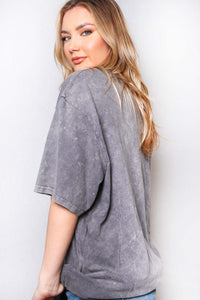 Women's Elbow Sleeve Round Neck Washed Top