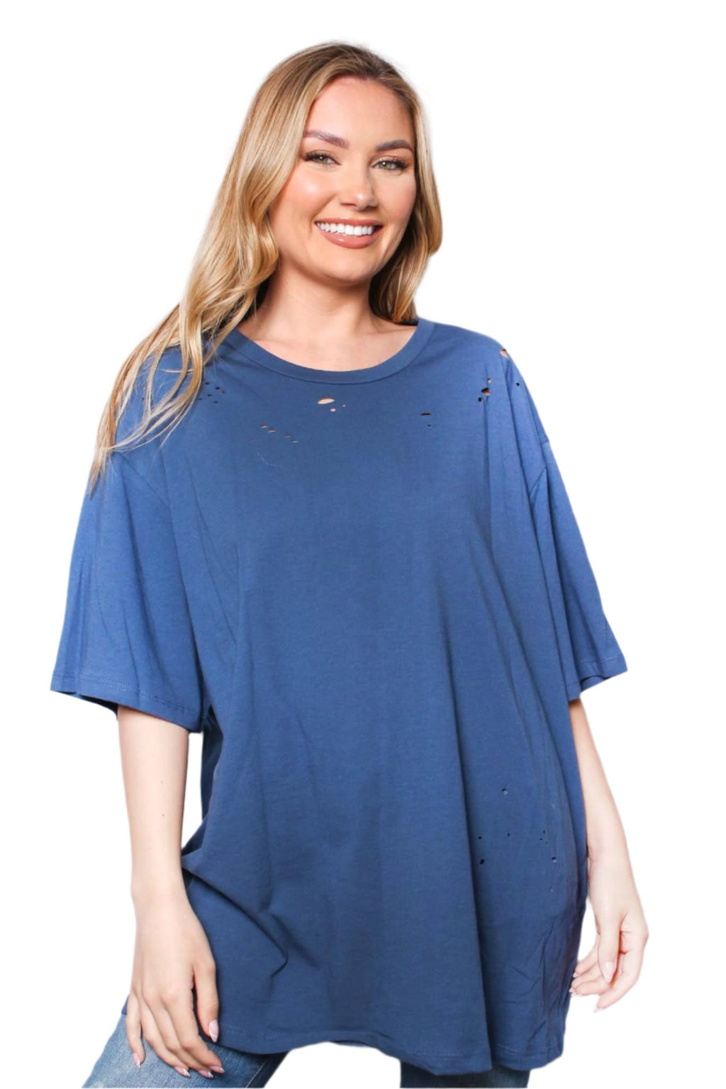 Women's Elbow Sleeve Round Neck Solid Top with Holes