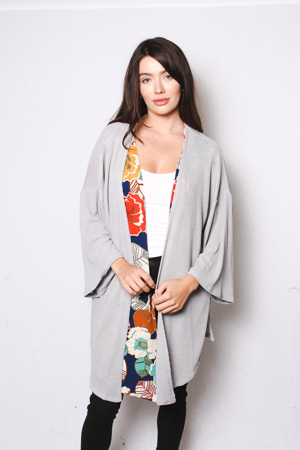 Women's Long Sleeve Cardigan with Floral Lining