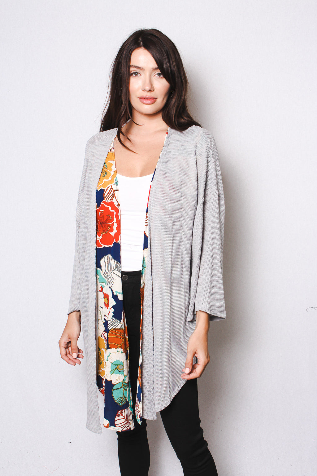 Women's Long Sleeve Cardigan with Floral Lining