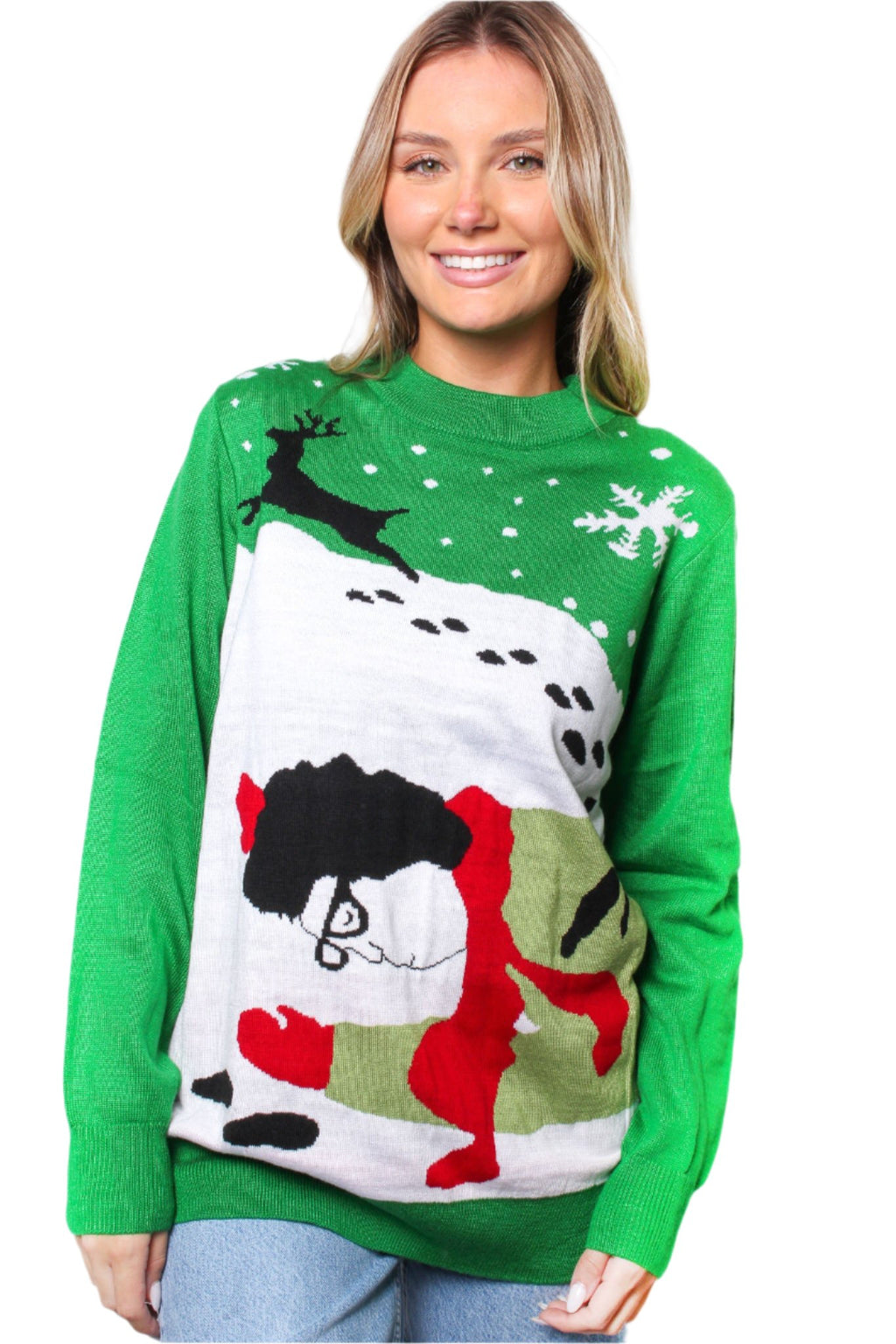 Women's Crew Neck Long Sleeves Knit Christmas Print Sweater