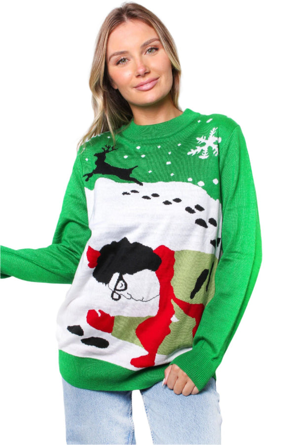 Women's Crew Neck Long Sleeves Knit Christmas Print Sweater