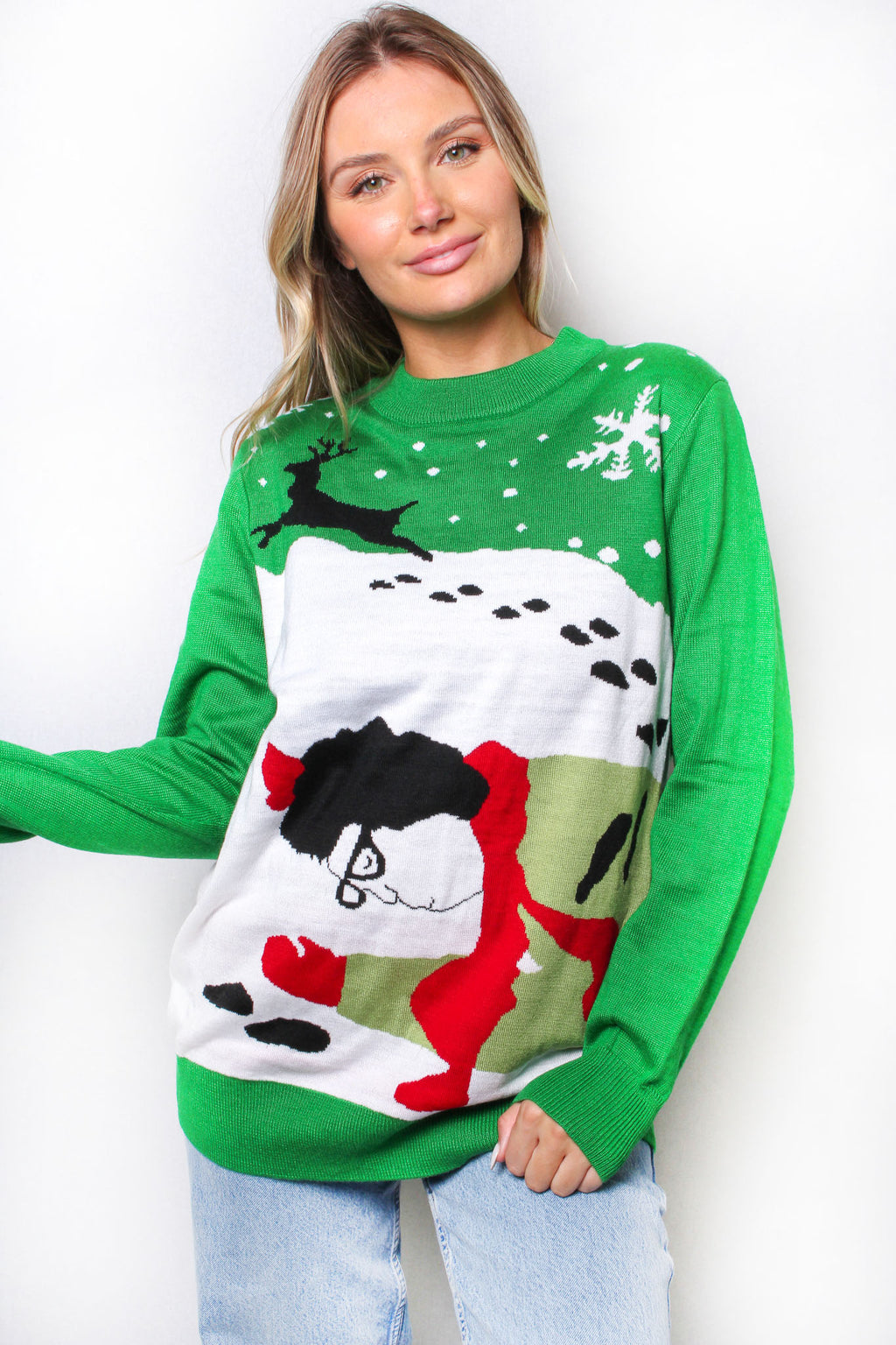 Women's Crew Neck Long Sleeves Knit Christmas Print Sweater