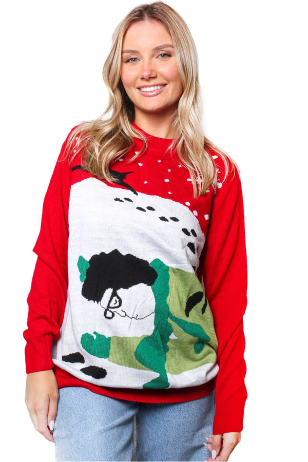 Women's Crew Neck Long Sleeves Knit Christmas Print Sweater