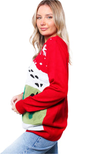 Women's Crew Neck Long Sleeves Knit Christmas Print Sweater