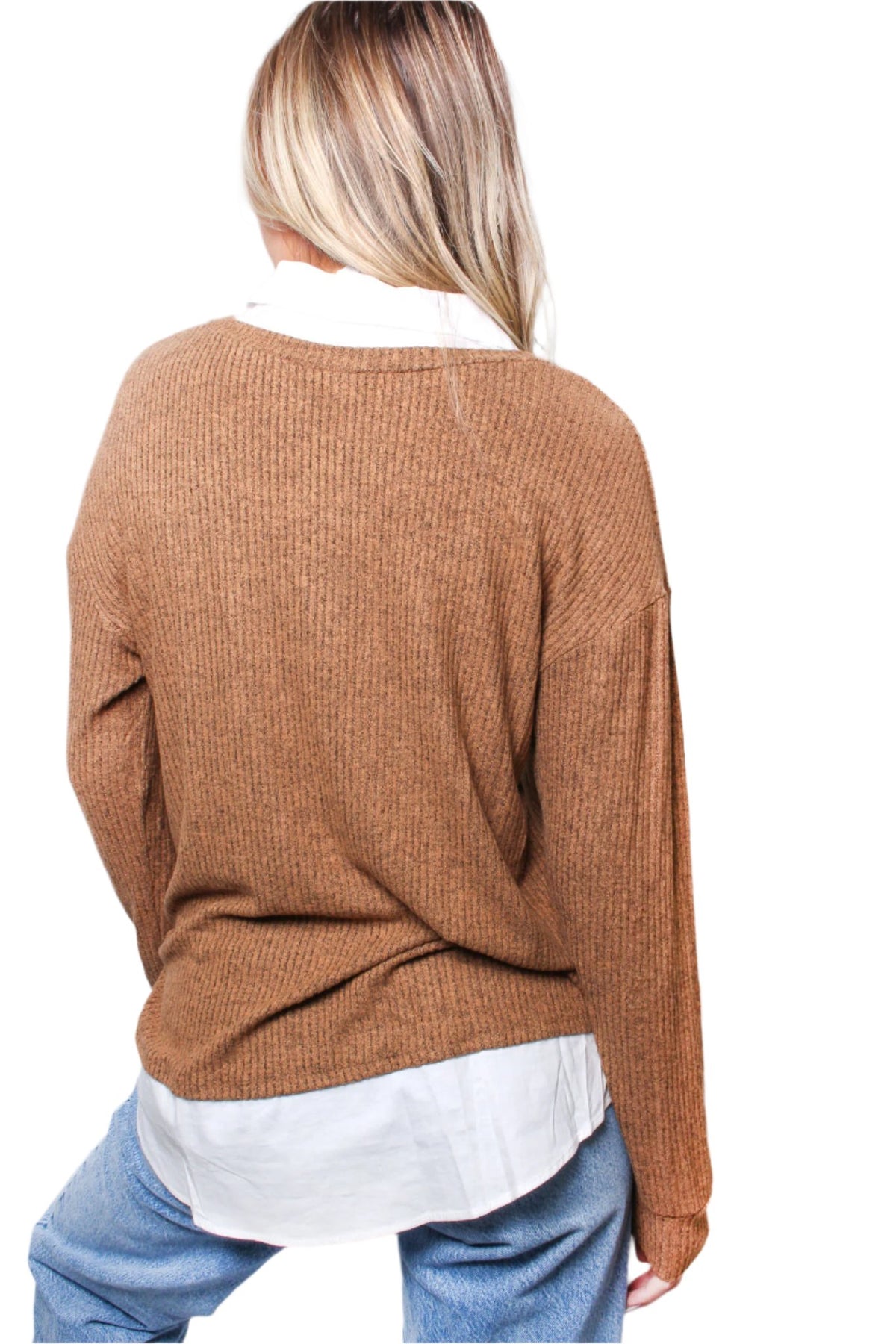 Women's Two-For-One Sweater Shirt Combo Top