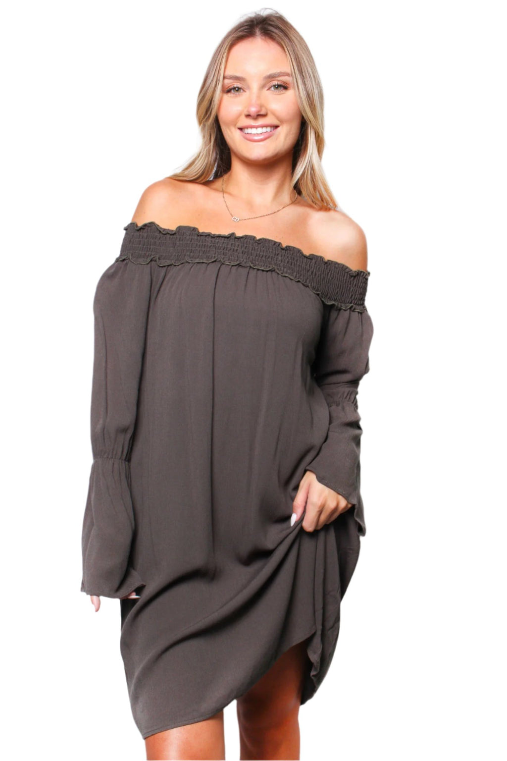 Women's Long Sleeve Ruffle Off The Shoulder Loose Mini Dress