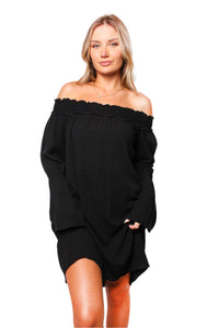 Women's Long Sleeve Ruffle Off The Shoulder Loose Mini Dress