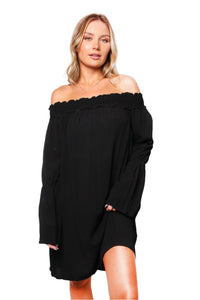 Women's Long Sleeve Ruffle Off The Shoulder Loose Mini Dress
