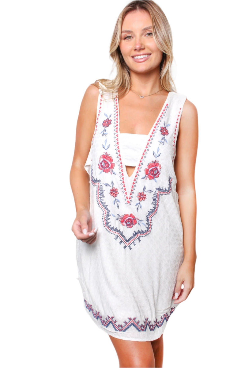 Women's Sleeveless V Neck Floral Print Mini Dress