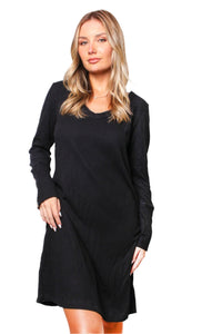 Women's Long Sleeve Ribbed Cuff Detail Mini Dress