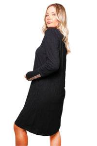 Women's Long Sleeve Ribbed Cuff Detail Mini Dress