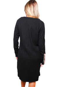 Women's Long Sleeve Ribbed Cuff Detail Mini Dress