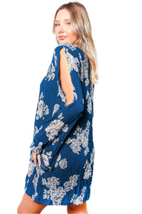 Women's Long Sleeve Deep V Neck Floral Print Mini Dress