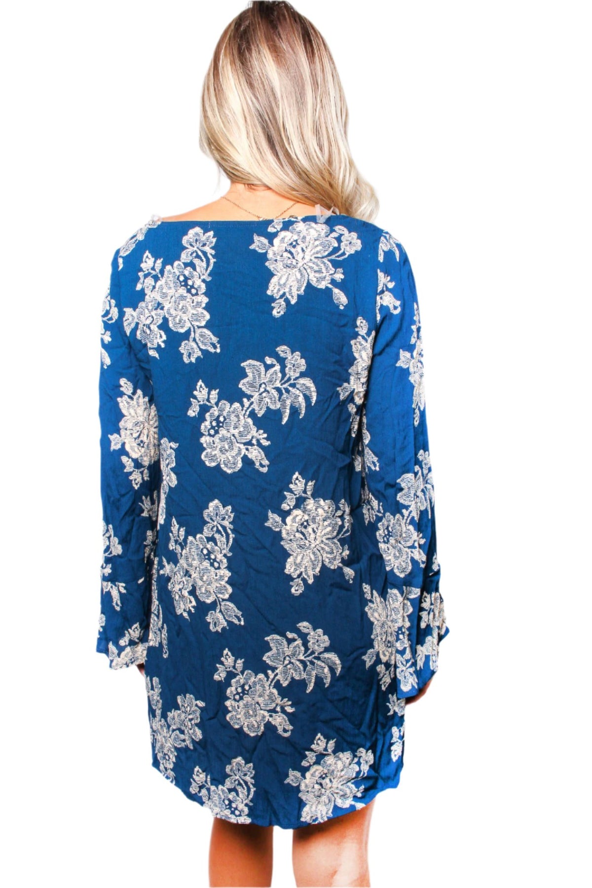 Women's Long Sleeve Deep V Neck Floral Print Mini Dress