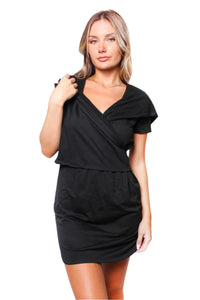 Women's Short Sleeve Solid Hooded Mini Dress