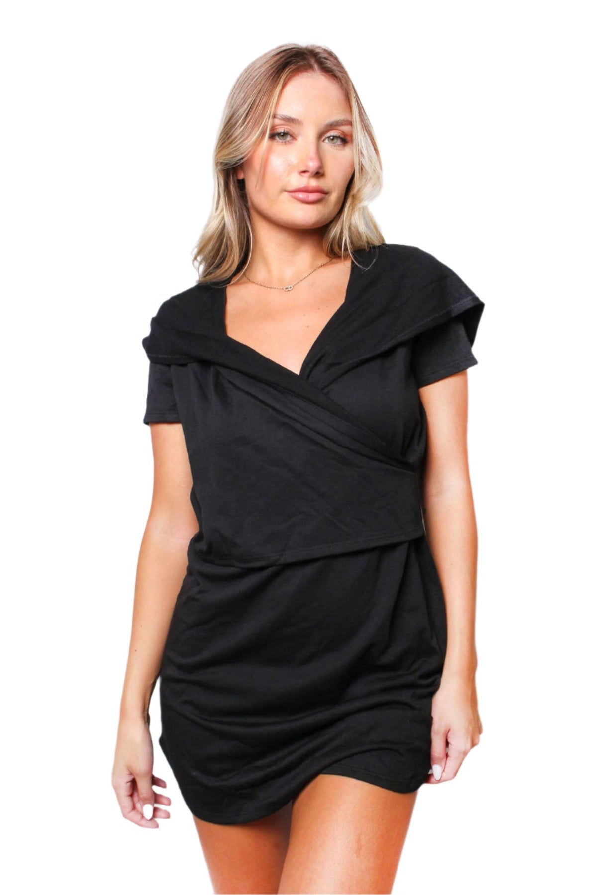 Women's Short Sleeve Solid Hooded Mini Dress