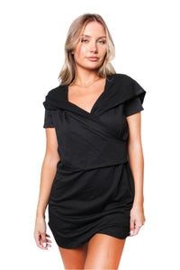 Women's Short Sleeve Solid Hooded Mini Dress