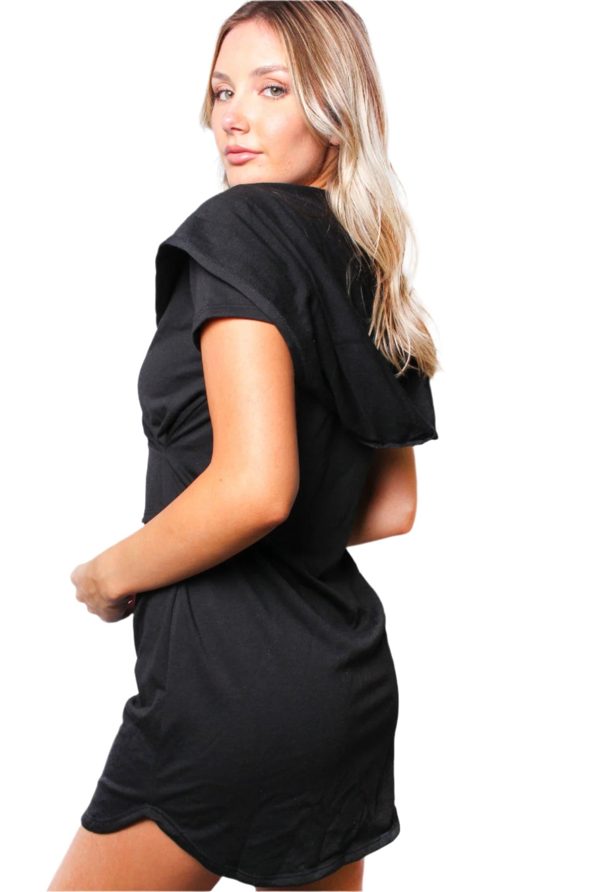 Women's Short Sleeve Solid Hooded Mini Dress Women's Short Sleeve Solid Hooded Mini Dress