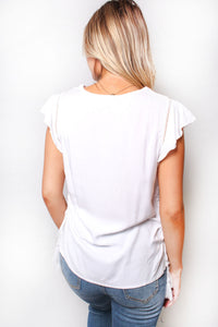 Women's Round Neck Sleeveless Side Ruched Embroidered Top
