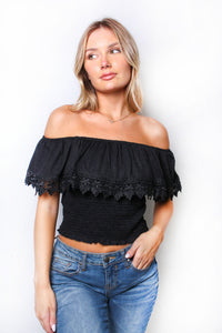 Women's The Shoulder Lace  Embroidered Rib Knit Top pluz size