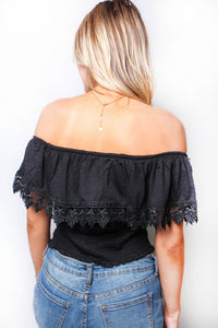 Women's The Shoulder Lace  Embroidered Rib Knit Top pluz size