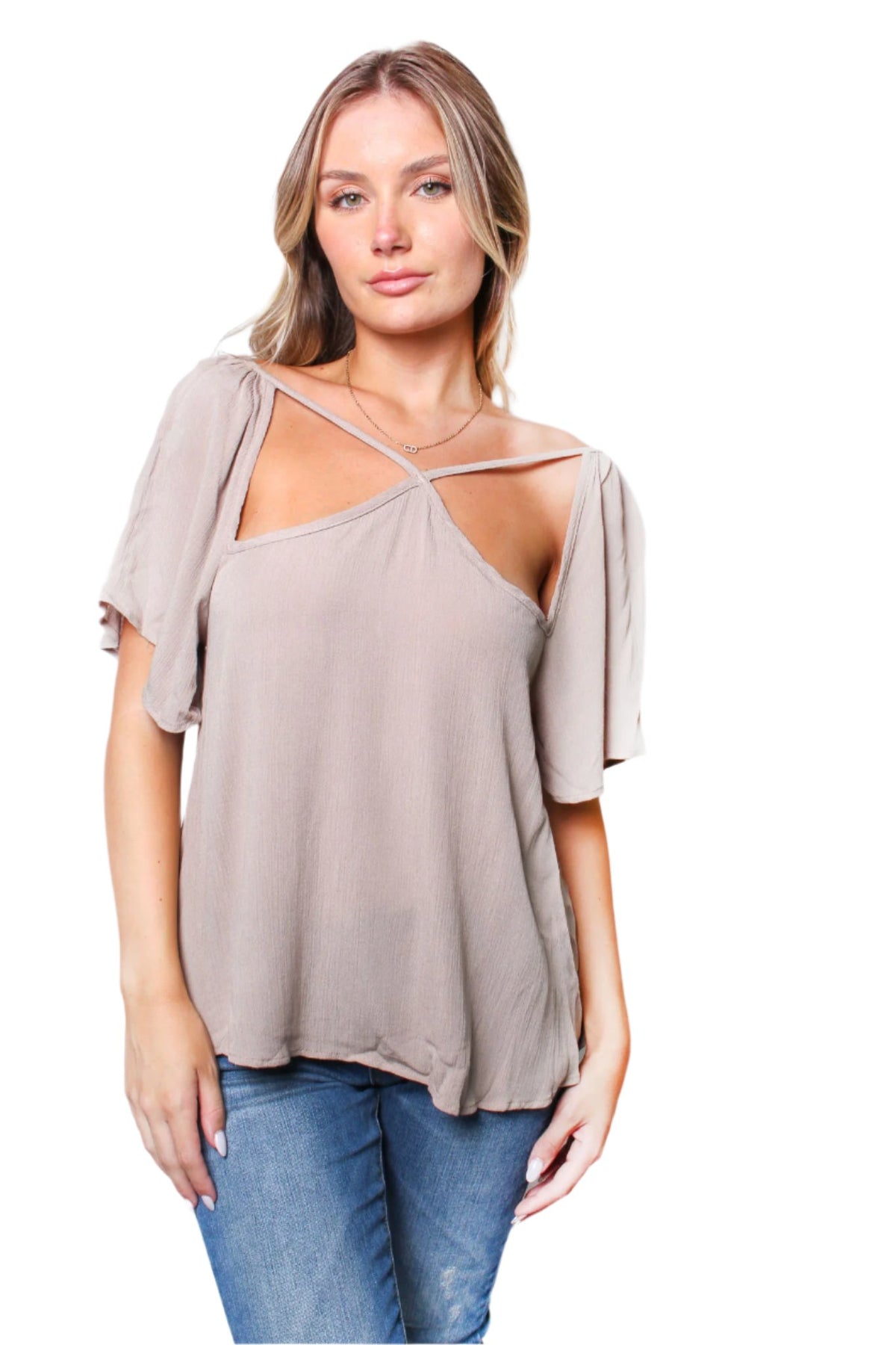 Women's Short Sleeve Strappy Cut Out Top
