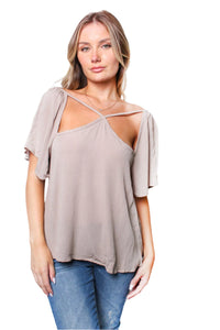 Women's Short Sleeve Strappy Cut Out Top