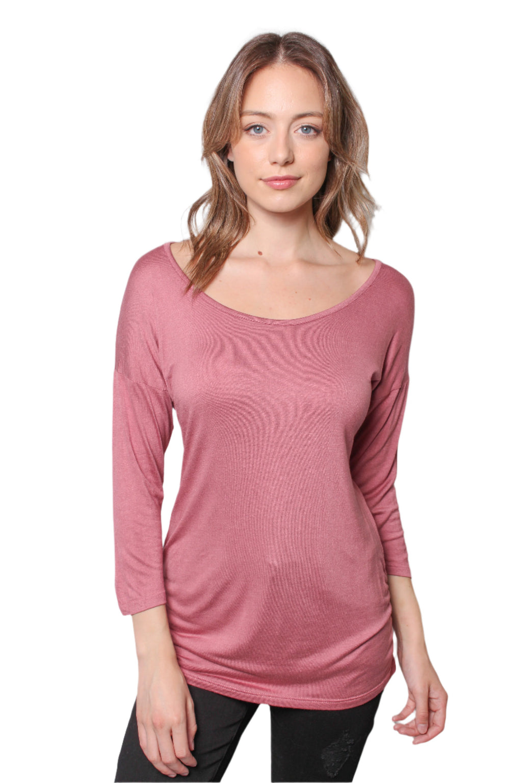 Women's 3/4th Sleeve Ruched Side Basic Top