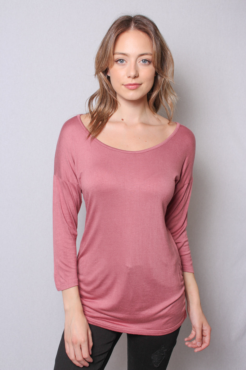 Women's 3/4th Sleeve Ruched Side Basic Top
