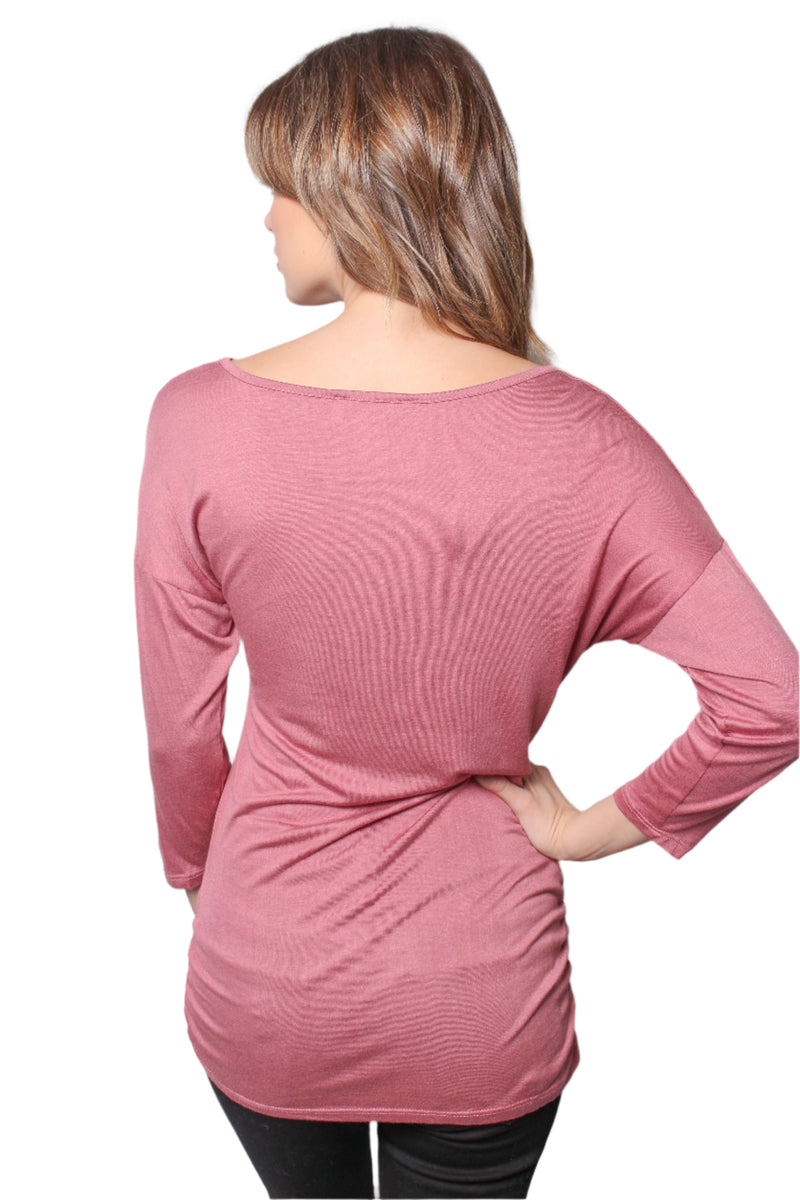 Women's 3/4th Sleeve Ruched Side Basic Top