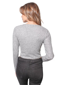 Women's Long Sleeve V Neck Button Down Crop Top