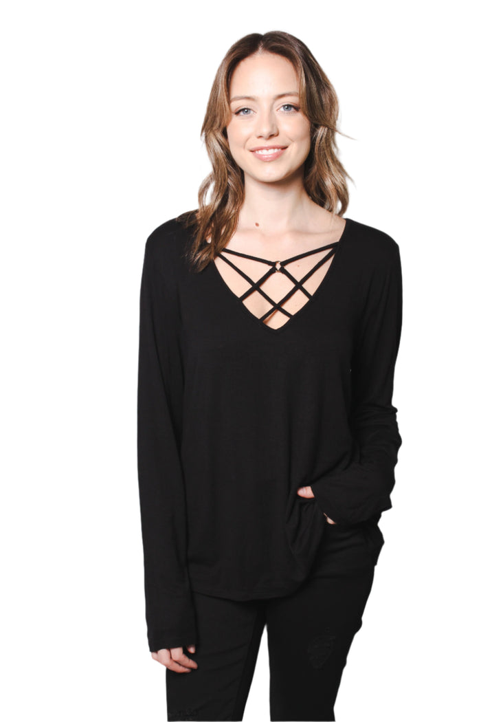 Women's Long Sleeve Zig Zag String Top
