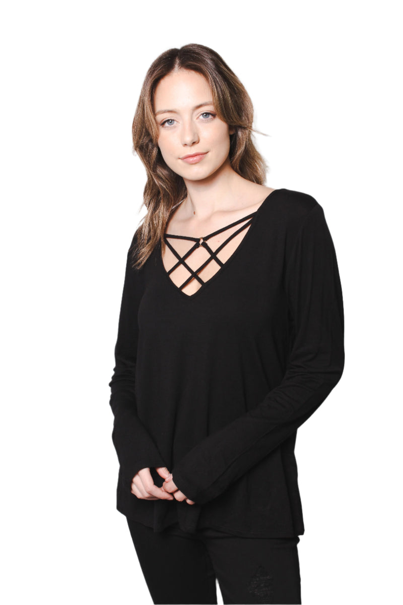 Women's Long Sleeve Zig Zag String Top