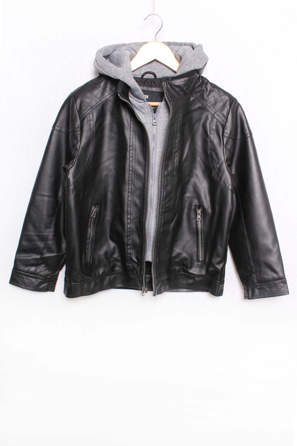 Women's Long Sleeves Faux Leather Hooded Jacket