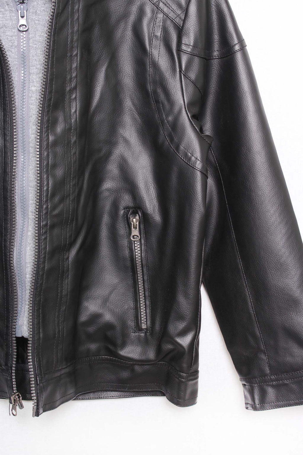 Women's Long Sleeves Faux Leather Hooded Jacket