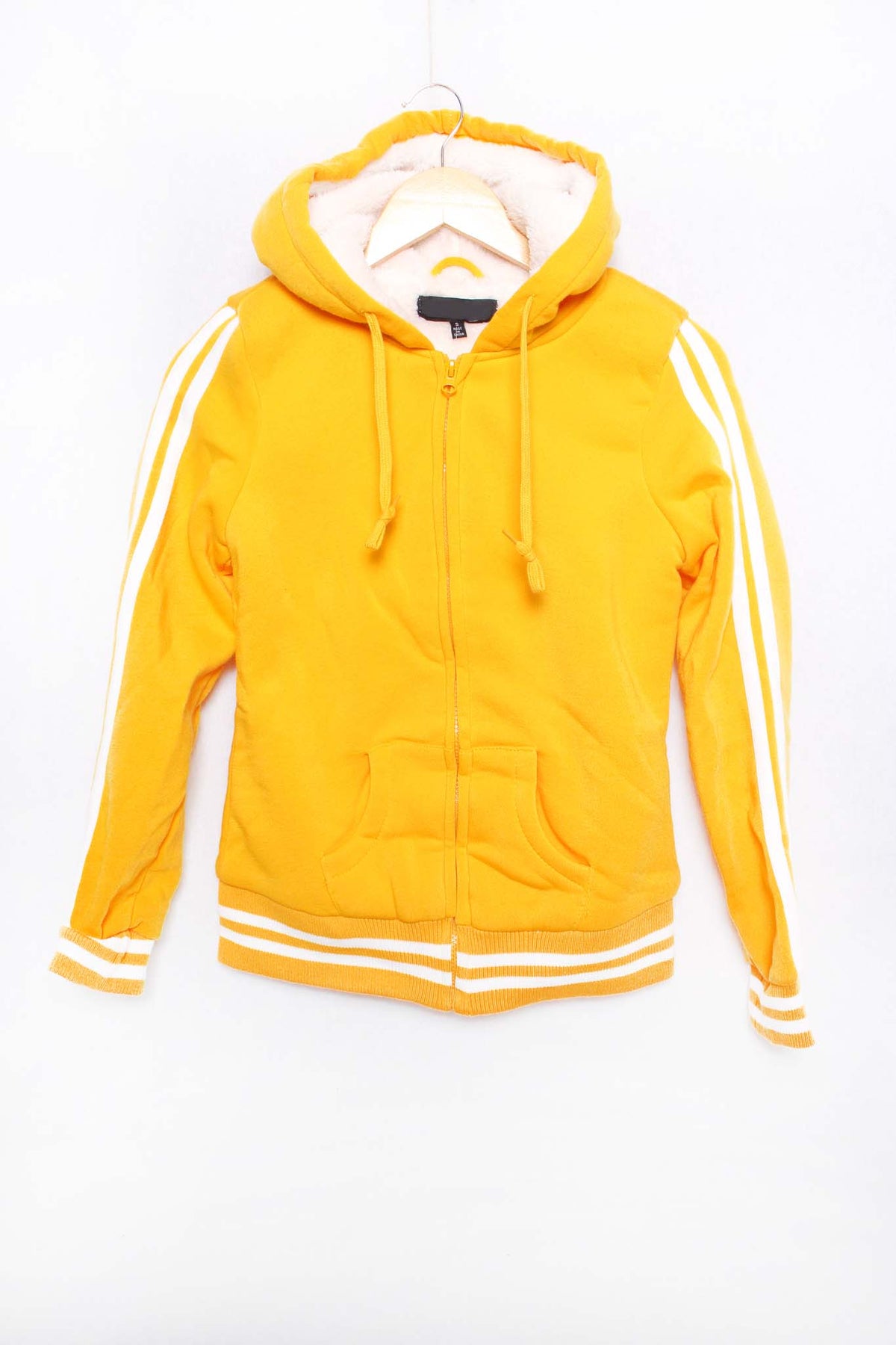 Women's Zip Up Stripes Sherpa Lined Hooded Jacket