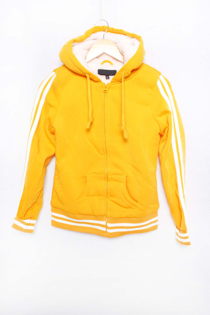 Women's Zip Up Stripes Sherpa Lined Hooded Jacket