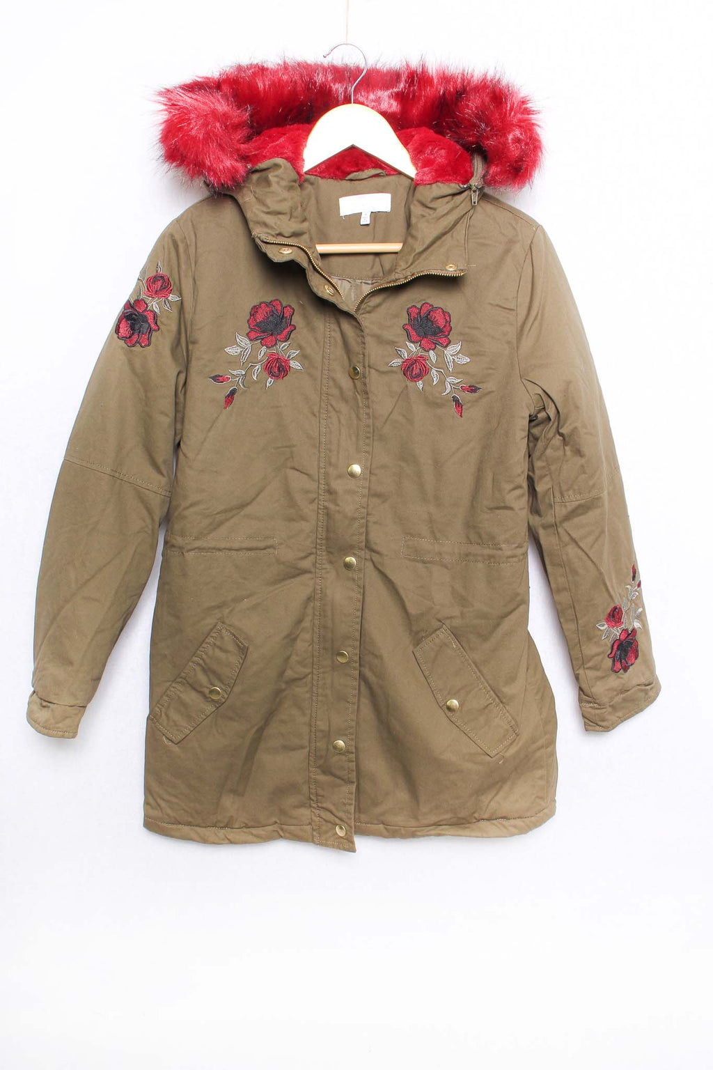 Women's Long Sleeves Faux Fur Hooded Embroidered Jacket