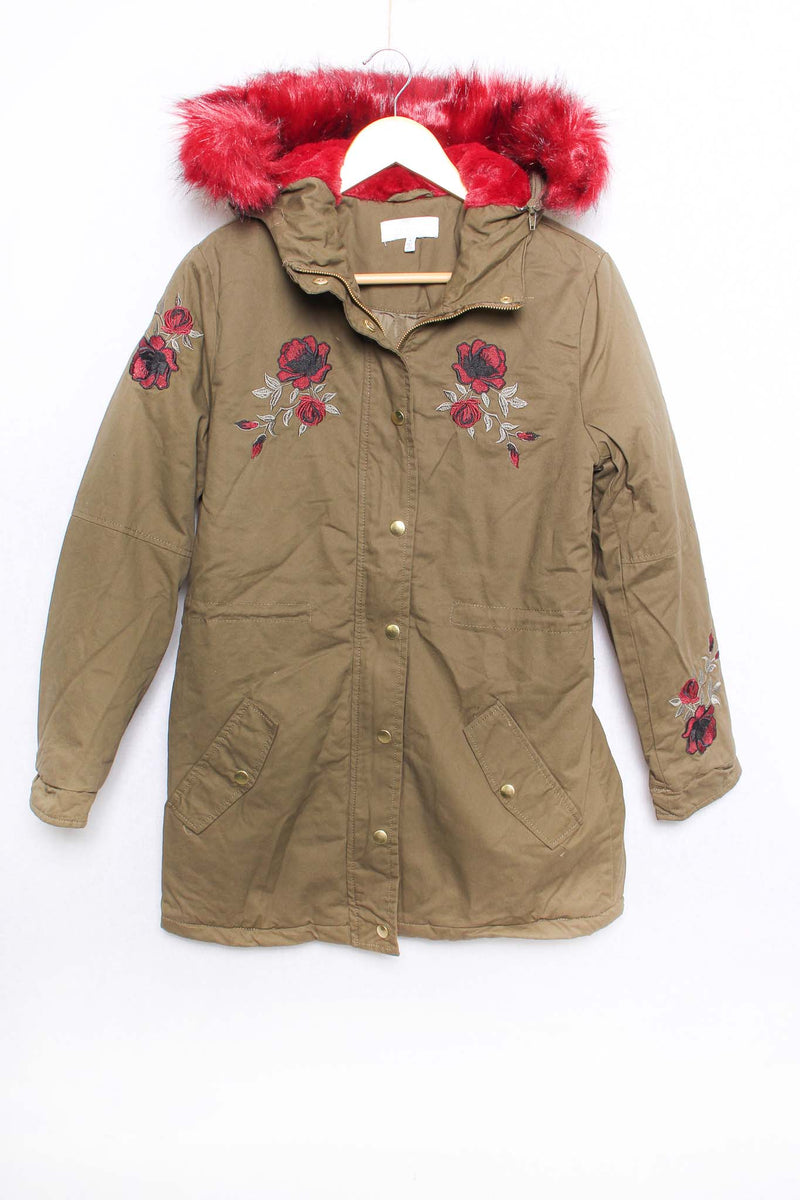 Women's Long Sleeves Faux Fur Hooded Embroidered Jacket